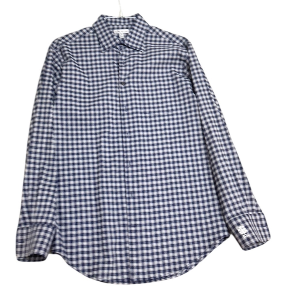 Peter Millar Navy blue & White Plaid button down Shirt casual size medium